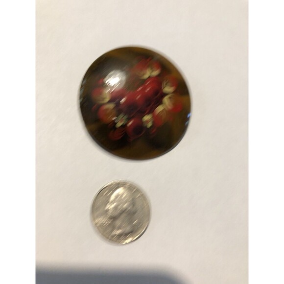 Vintage Ukraine Lacquer Brooch Pin Hand Painted Flowers Floral-Estate #7 - Picture 3 of 3